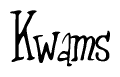 The image is of the word Kwams stylized in a cursive script.