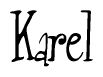 The image contains the word 'Karel' written in a cursive, stylized font.