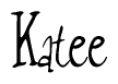 The image contains the word 'Katee' written in a cursive, stylized font.