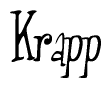 The image is of the word Krapp stylized in a cursive script.