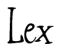 The image is a stylized text or script that reads 'Lex' in a cursive or calligraphic font.