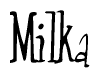 The image is of the word Milka stylized in a cursive script.