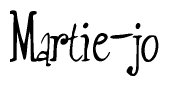 The image is a stylized text or script that reads 'Martie-jo' in a cursive or calligraphic font.