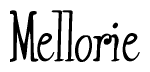 The image contains the word 'Mellorie' written in a cursive, stylized font.