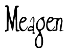 The image is a stylized text or script that reads 'Meagen' in a cursive or calligraphic font.