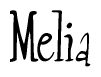 The image is of the word Melia stylized in a cursive script.