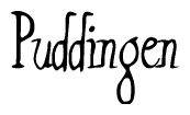 The image is of the word Puddingen stylized in a cursive script.
