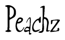 The image is a stylized text or script that reads 'Peachz' in a cursive or calligraphic font.