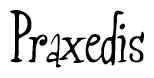 The image is of the word Praxedis stylized in a cursive script.