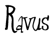 The image is a stylized text or script that reads 'Ravus' in a cursive or calligraphic font.