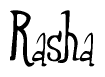   The image is of the word Rasha stylized in a cursive script. 