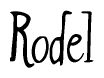The image is of the word Rodel stylized in a cursive script.
