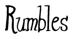 The image is of the word Rumbles stylized in a cursive script.