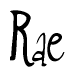 The image is a stylized text or script that reads 'Rae' in a cursive or calligraphic font.