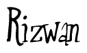 The image is a stylized text or script that reads 'Rizwan' in a cursive or calligraphic font.