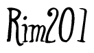 The image is a stylized text or script that reads 'Rim201' in a cursive or calligraphic font.