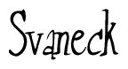 The image is of the word Svaneck stylized in a cursive script.