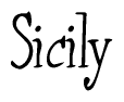 The image is a stylized text or script that reads 'Sicily' in a cursive or calligraphic font.