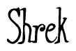 The image is of the word Shrek stylized in a cursive script.