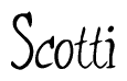 The image is a stylized text or script that reads 'Scotti' in a cursive or calligraphic font.