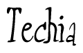The image is a stylized text or script that reads 'Techia' in a cursive or calligraphic font.