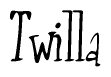 The image contains the word 'Twilla' written in a cursive, stylized font.