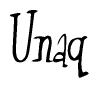The image is of the word Unaq stylized in a cursive script.
