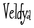 The image is of the word Veldya stylized in a cursive script.
