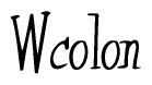 The image is a stylized text or script that reads 'Wcolon' in a cursive or calligraphic font.