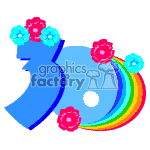 The clipart image features a large number 30 decorated with flowers and a rainbow. The number 30 is stylized with vibrant blue and pink gradients, and it is adorned with red and blue flowers. There is a rainbow with multiple colors arching behind the number, creating a celebratory and joyous aura associated with a milestone birthday celebration.