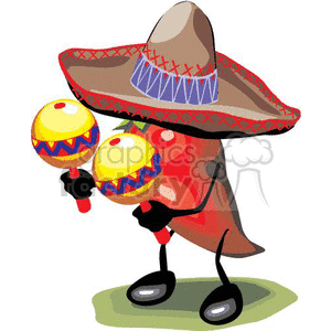 Cinco de Mayo Chili Pepper with Sombrero and Maracas