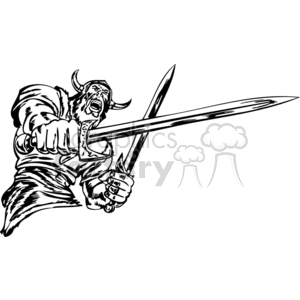 A clipart image of a Viking warrior in an aggressive pose, holding two swords with a fierce expression. The Viking is depicted with a horned helmet and in a dynamic fighting stance.