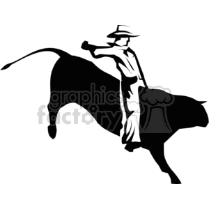 A black and white clipart image of a cowboy riding a bull, suitable for use in signage and vinyl graphics.