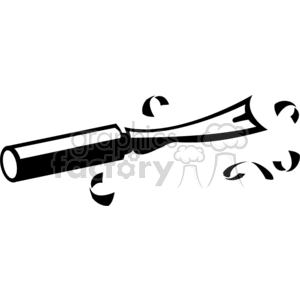 Black and white clipart image of a chisel with wood shavings.