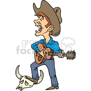 Cartoon Cowboy Singing and Playing Guitar