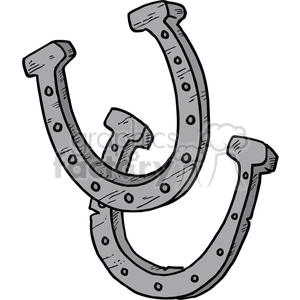 Clipart image of two overlapping horseshoes. The image is simple and uses a monochrome color scheme.