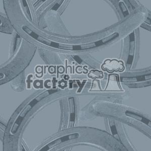 This clipart image features a pattern of overlapping horseshoes in various orientations on a gray background.