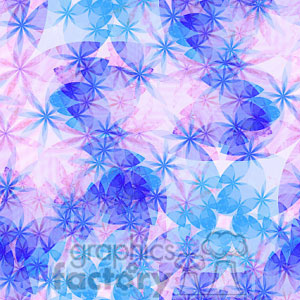 A vibrant clipart image featuring abstract flower patterns in various shades of blue and pink, creating a colorful and textured design.