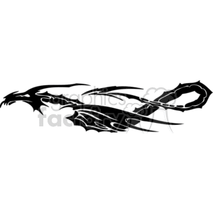 This clipart image features a stylized black and white dragon design. The dragon appears to be in mid-flight with its wings spread out, and its tail and body curved gracefully. The design is bold and high-contrast, making it suitable for vinyl cutting and potentially for use as a tattoo design, vinyl signage, or other decorative arts.
