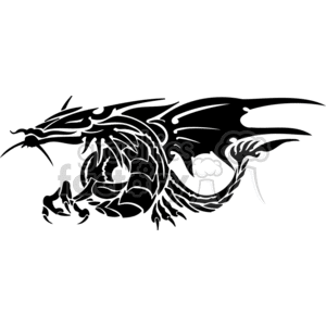 The image is a black and white vector illustration of a mythical dragon, depicted in a tribal tattoo style. The design is bold and has clear, sharp lines, which makes it suitable for vinyl cutting for uses such as signage or as a tattoo template.