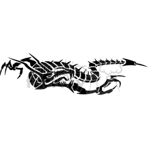 This clipart image features a stylized dragon design, suitable for use as a tattoo, vinyl decal, or for signage and cutter projects. The design is black and white, which would be considered vinyl-ready for machine cutting purposes. It is a silhouette-style graphic that accentuates the fierce and mythical qualities associated with dragons, including pointed scales, claws, and a snarling mouth.