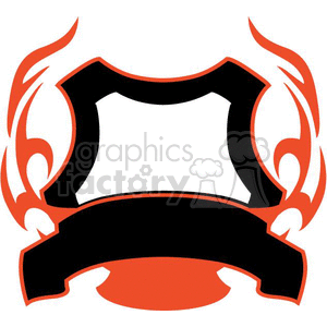 Flame-themed clipart image featuring a blank badge with orange flames on the sides and a black ribbon banner at the bottom.