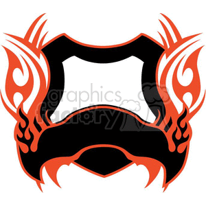 A symmetrical tribal tattoo design featuring flames in black and red colors.