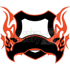 Clipart image featuring a stylized, black and orange shield with flaming motifs, resembling a mask or emblem design.