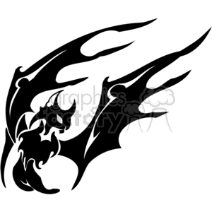 This clipart image displays a stylized silhouette of a bat in mid-flight, with accentuated wings and body features that convey a sense of motion and eeriness.