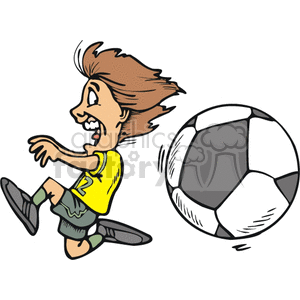 Girl soccer player running from a huge ball.