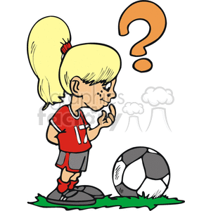Confused girl laying soccer.