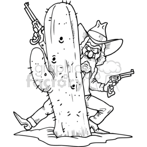 Funny Cowboy Gunslinger Hiding Behind Cactus