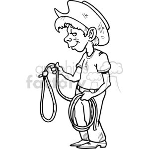 A cartoon clipart image of a young boy dressed as a cowboy holding a lasso. He is wearing a cowboy hat and has a playful expression.