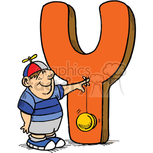 Big orange letter Y with boy holding yo yo